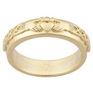 Gold Over Sterling Silver Engraved Claddagh Wedding Band   8