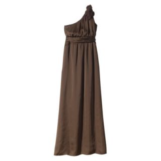 TEVOLIO Womens Satin One Shoulder Rosette Maxi Dress   Brown   2