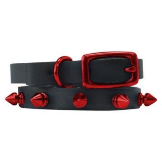 Platinum Pets Black Genuine Leather Cat and Puppy Collar with Spikes   Red (7.