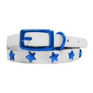 Platinum Pets White Genuine Leather Cat and Puppy Collar with Stars   Blue (7.