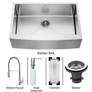 Vigo Industries VG15102 Kitchen Sink Set, Farmhouse Sink, Faucet, Colander, Strainer amp; Dispenser Stainless Steel