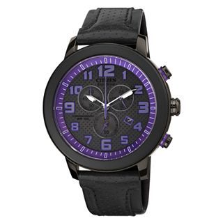 Citizen Eco Drive Womens Black & Purple Chronograph Boyfriend Watch AT2235 00E
