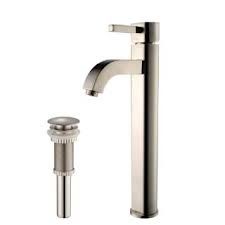 Kraus FVS1007PU10SN Bathroom Faucet, Ramus Single Lever Vessel Faucet w/ Matching Pop Up Drain Satin Nickel