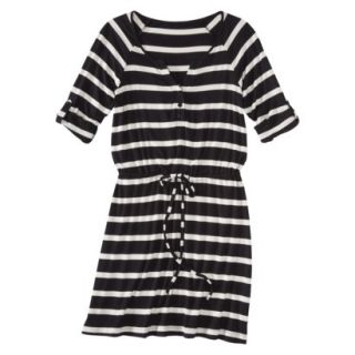 Merona Womens Knit Striped Henley Dress   Black/White  S