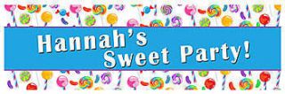 Lollipops And Jelly Beans Personalized Self Adhesive Vinyl Banner    24 x 72 Inches, Blue, Orange, Red, White