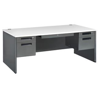 Executive Panel End Desk (GreyMaterials Wood, laminate, steelFinish Heavy duty steelDimensions 29 inches high x 72 inches wide x 36 inches deepNumber of drawers/compartments Four (4)Model 77372 GRYNBAssembly required.Please note Orders of 151 pounds