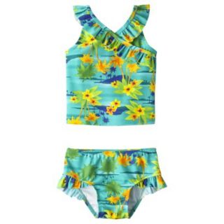 Circo Infant Toddler Girls 2 Piece Floral Tankini Swimsuit Set   Turquoise 12 M
