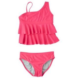 Xhilaration Girls Ruffled Tankini Swimsuit Set   Pink XL