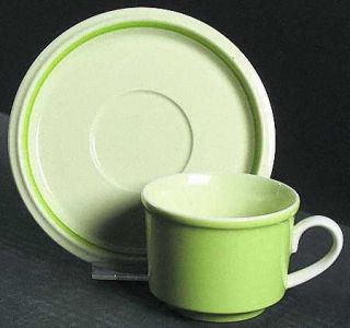 Mikasa Country Store Light Green Flat Cup & Saucer Set, Fine China Dinnerware  