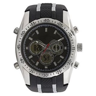 Black Rubber with Silver Accents Analog/Digital 3 eye Round Case Black Dial