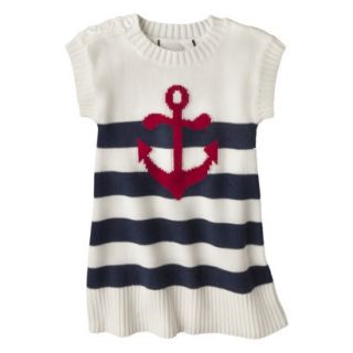 Infant Toddler Girls Striped Anchor Sweater Dress   White/Navy 2T