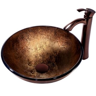 Vigo Industries VGT152 Bathroom Sink, Russet Glass Vessel Sink amp; Faucet Set Oil Rubbed Bronze
