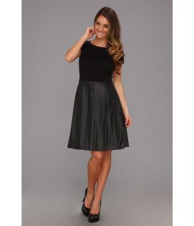 Ellen Tracy S/S Ponte Top Dress w/ Punched PU Skirt Womens Dress (Black)