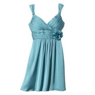 TEVOLIO Womens Satin V Neck Dress with Removable Flower   Blue Ocean   12