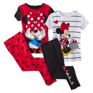 Disney Minnie Mouse Girls 4 Piece Short Sleeve Pajama Set   Black 4