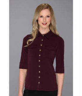 Calvin Klein Solid Roll Matte Jersey Sleeve w/ Pocket Womens Long Sleeve Pullover (Purple)
