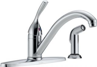 Delta 400DST Classic SingleHandle Kitchen Faucet, w/ Deck Plate amp; Side Spray Diamond Seal Technology Chrome