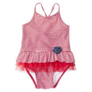 Circo Infant Toddler Girls Stripe Tutu 1 Piece Swimsuit   Red 2T