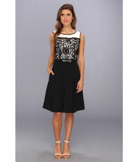 Ellen Tracy Sleeveless Lace Top Fit And Flare Womens Dress (Black)