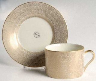 Fitz & Floyd Adobe Gold Flat Cup & Saucer Set, Fine China Dinnerware   Bands Of