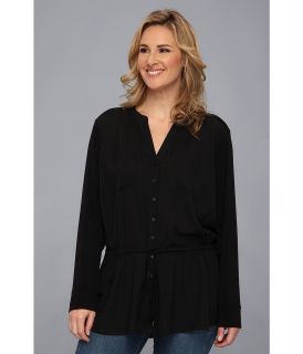 Calvin Klein Plus Size Draw String Rayon Spandex Top Womens Long Sleeve Pullover (Black)