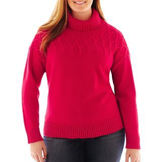 LIZ CLAIBORNE Long Sleeve Cowlneck Cable Sweater   Plus, Fiesta Rose