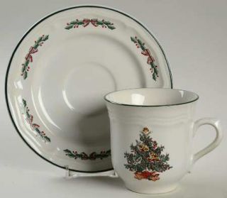  Holly & Lace Flat Cup & Saucer Set, Fine China Dinnerware   Christmas Tree