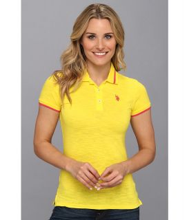 U.S. Polo Assn Solid Cotton Slub Short Sleeve Polo Womens Short Sleeve Knit (Yellow)