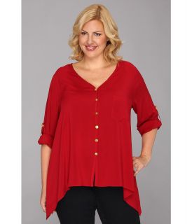 Karen Kane Plus Size Rolled Sleeve Pocket Shirt Womens T Shirt (Red)
