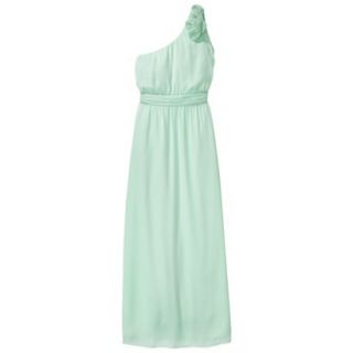 TEVOLIO Womens Satin One Shoulder Rosette Maxi Dress   Cool Mint   2