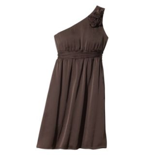 TEVOLIO Womens Plus Size Satin One Shoulder Rosette Dress   Brown   16W