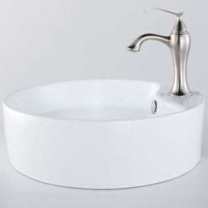 Kraus C KCV 142 15001BN Exquisite Ventus White Round Ceramic Sink and Ventus Bas