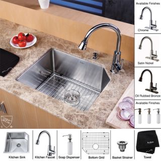 Kraus KHU12123KPF2220KSD30CH 23 inch Undermount Single Bowl Stainless Steel Kitchen Sink with Chrome Kitchen Faucet and Soap Dispenser