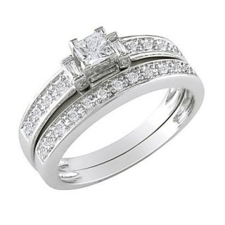 10K White Gold Diamond Bridal Set Silver 6.0