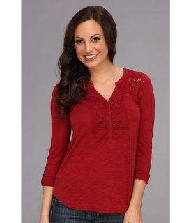 Lucky Brand Lace Tuxedo Bib Top Womens Long Sleeve Pullover (Red)
