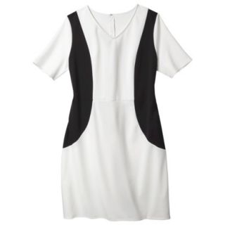 Merona Womens Plus Size V Neck Colorblock Ponte Dress   Cream/Black 3