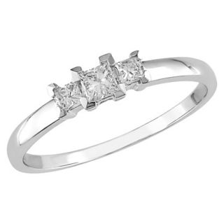 10K White Gold Diamond 3 Stone Ring Silver 9.0