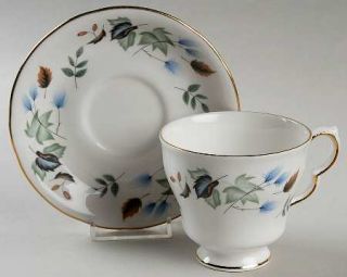 Colclough Linden Footed Cup & Saucer Set, Fine China Dinnerware   Bone,Gray,Brow