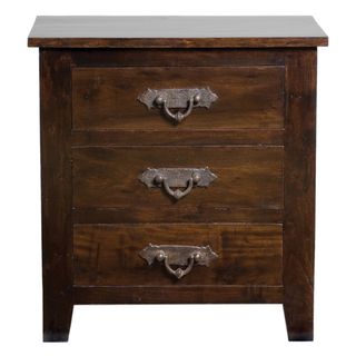 Venice 3 Drawer Nightstand (Dark mahogany Iron trimMaterials Acacia wood Quantity One (1) nightstandDimensions 31 inches high x 29 inches wide x 18 inches deep  )