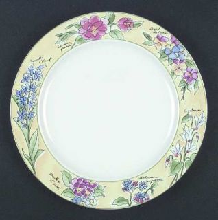 Sakura Creme Brulee Dinner Plate, Fine China Dinnerware   Yellow Rim W/ Flowers&