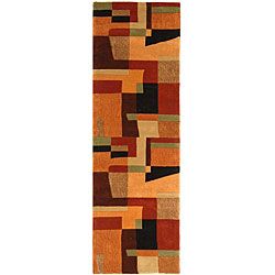 Handmade Rodeo Drive Modern Deco Rust/ Multi N.Z. Wool Runner (26 X 12) (MultiPattern GeometricMeasures 0.625 inch thickTip We recommend the use of a non skid pad to keep the rug in place on smooth surfaces.All rug sizes are approximate. Due to the diff
