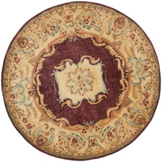 Handmade Aubusson Limours Burgundy/ Gold Wool Rug (6 Round)