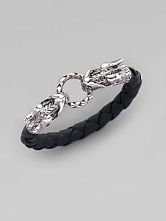 John Hardy Sterling Silver and Woven Leather Dragon Bracelet/Black   No Color