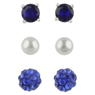 Womens Button Earrings Set of 3 with Glass Stud, Ball and Crystal Fireball  