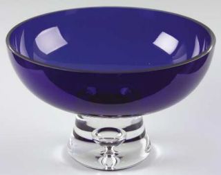 Block Crystal Stockholm Footed Bowl   Cobalt Bowl, Clear, Air Bubble Stem