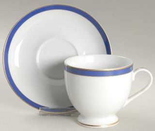 Gorham Royal Imperial Footed Cup & Saucer Set, Fine China Dinnerware   Blue Band