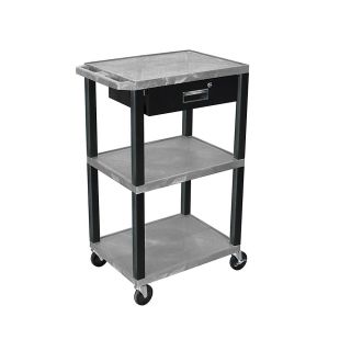 H. Wilson Tuffy 42H Utility Cart With Storage Drawer   24Wx18D Shelves   Gray   Gray