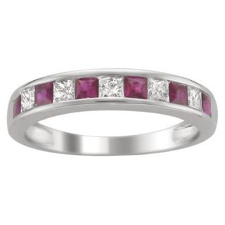 1/4 CT.T.W. Princess cut Channel Set Diamond and Ruby Band Ring in 14K White