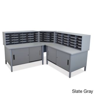 Cabinets And Sorters 50 slot Corner Mailroom Organizer (Black, gray, puttyMaterials SteelFinish Eco friendly powder coat paintDimensions 44 to 52 inches high x 78 inches wide x 30 inches deepNumber of compartments 50Model UTIL0061Please note Orders 