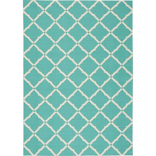 Nourison Aqua And Ivory Geometric Diamonds Indoor/outdoor Area Rug (53 X 75)